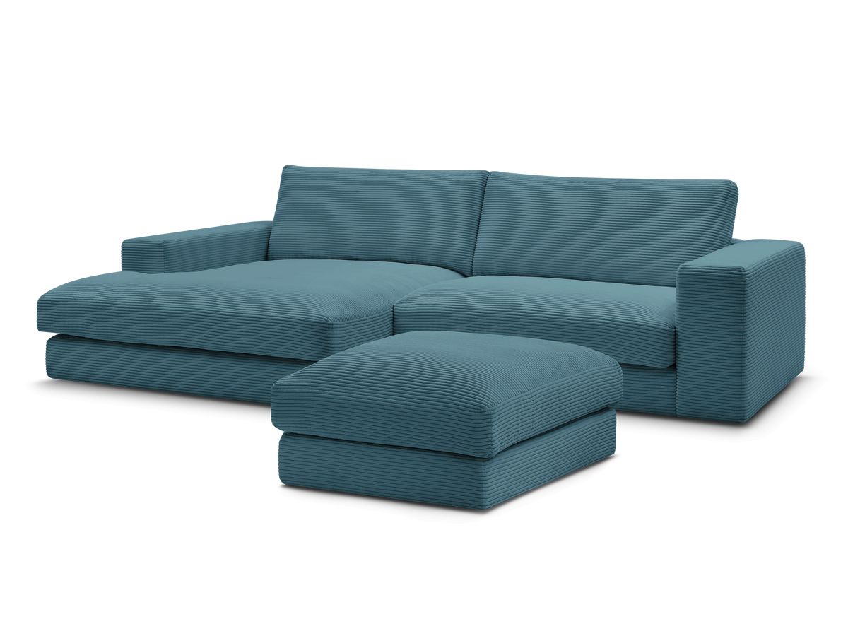 Canapé d'angle fixe LEONARD velours côtelé avec pouf