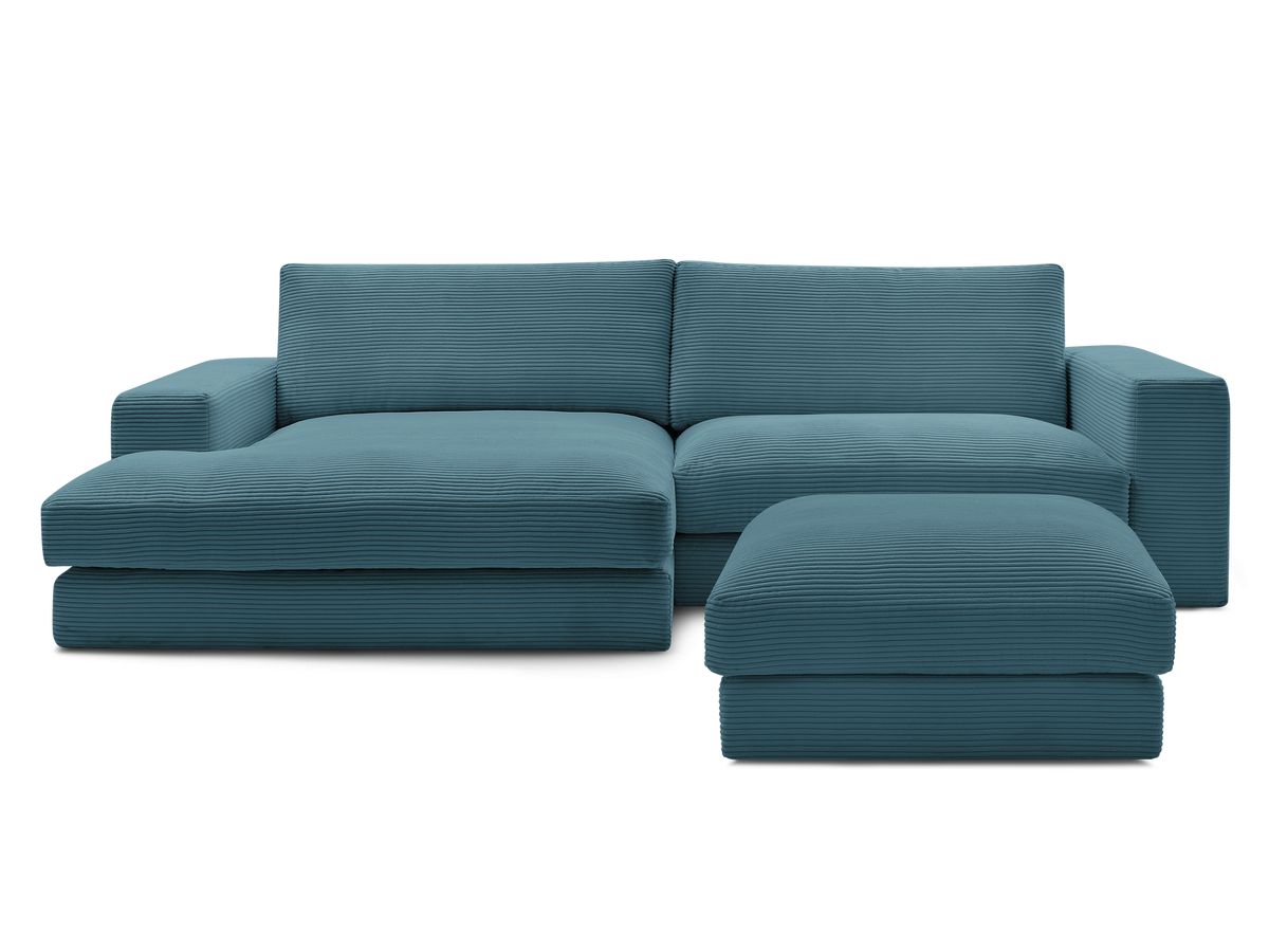 Canapé d'angle fixe LEONARD velours côtelé avec pouf