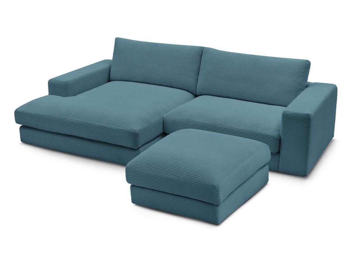 Canapé d'angle fixe LEONARD velours côtelé avec pouf
