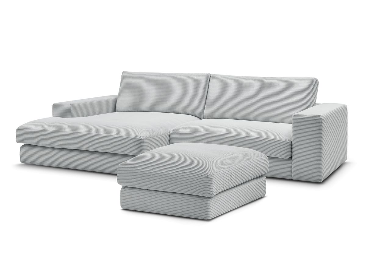 Canapé d'angle fixe LEONARD velours côtelé avec pouf