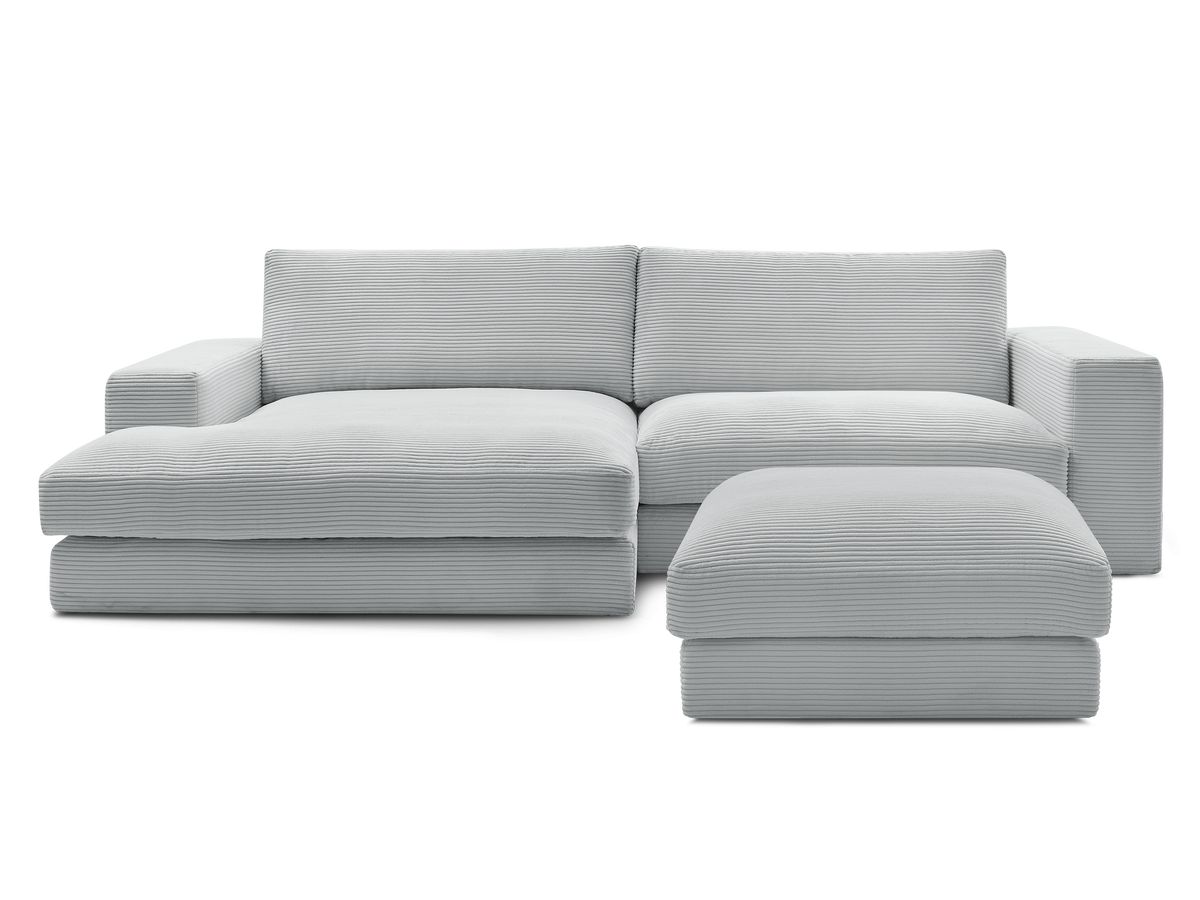 Canapé d'angle fixe LEONARD velours côtelé avec pouf