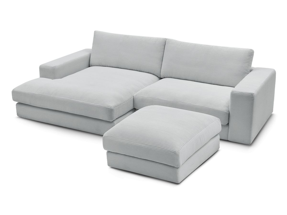 Canapé d'angle fixe LEONARD velours côtelé avec pouf