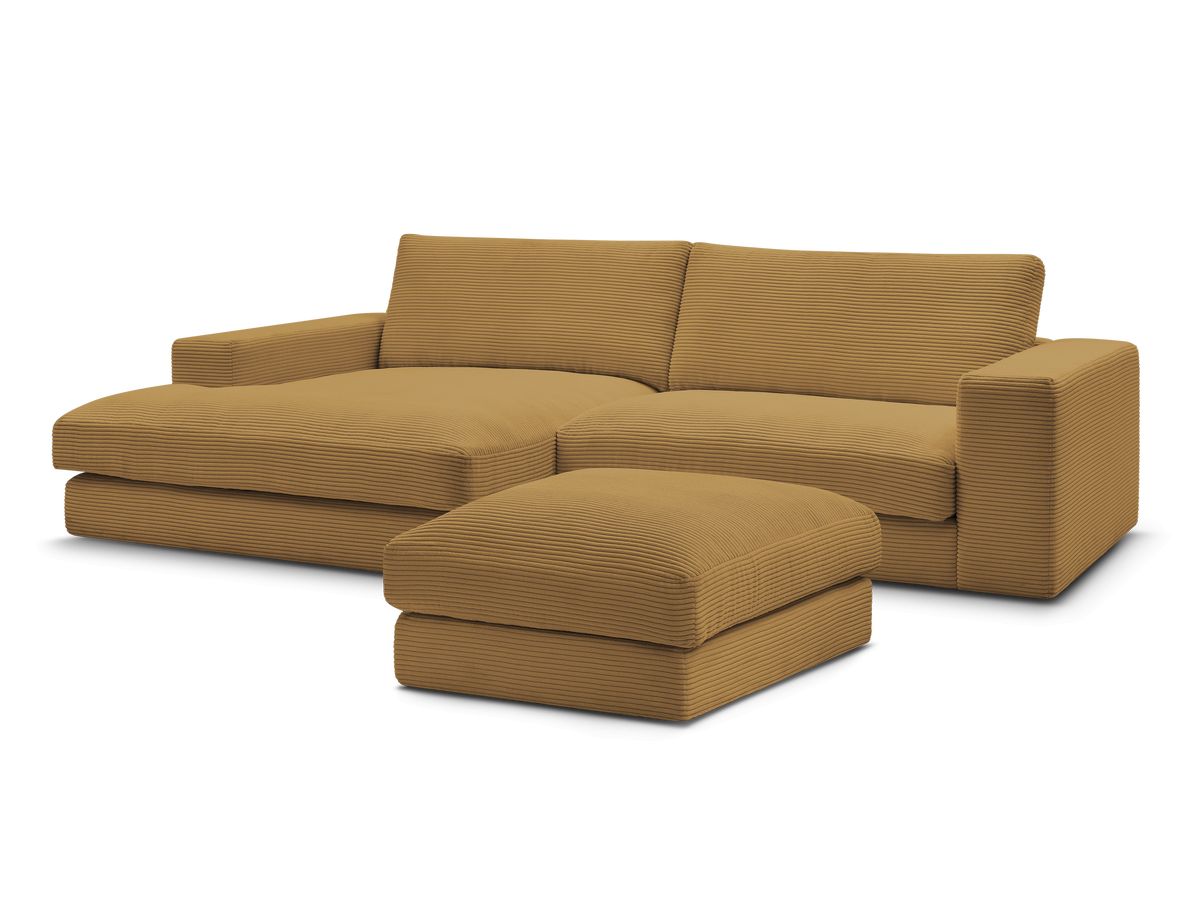 Canapé d'angle fixe LEONARD velours côtelé avec pouf