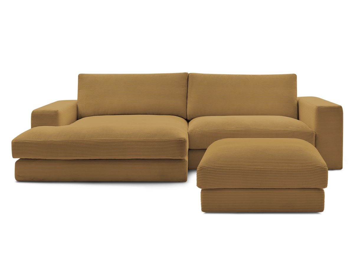 Canapé d'angle fixe LEONARD velours côtelé avec pouf