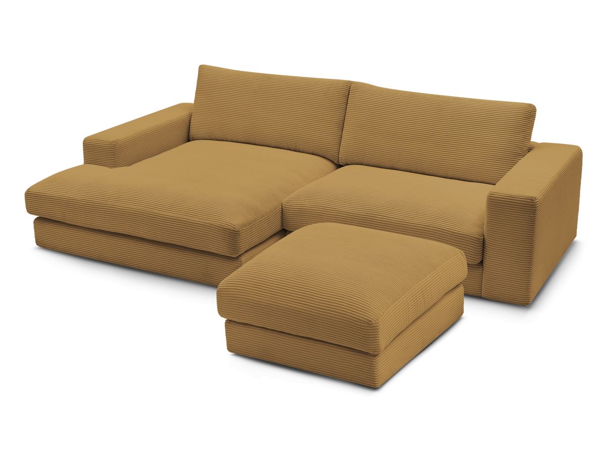 Canapé d'angle fixe LEONARD velours côtelé avec pouf