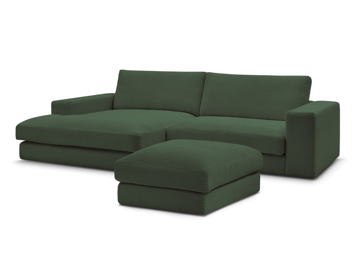 Canapé d'angle fixe LEONARD velours côtelé avec pouf
