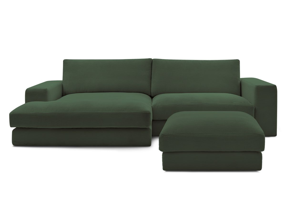 Canapé d'angle fixe LEONARD velours côtelé avec pouf