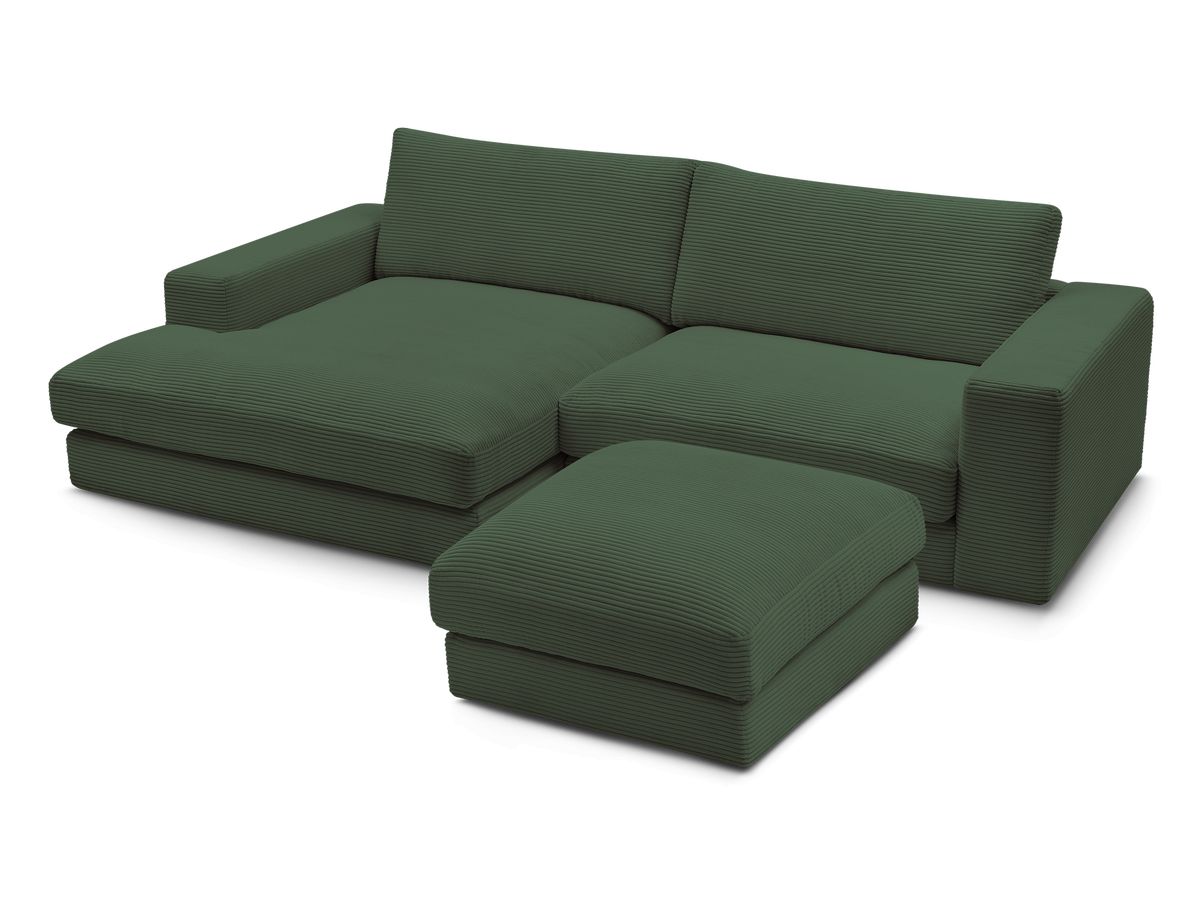 Canapé d'angle fixe LEONARD velours côtelé avec pouf