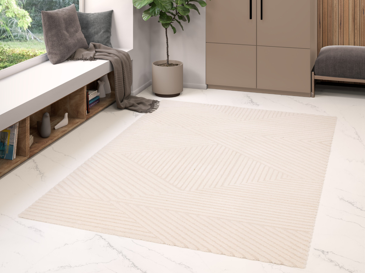 Tapis poils ras OLIVIER motif abstrait beige — vue 6