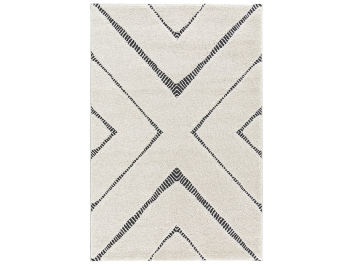 Tapis poils ras RACHIDA motif graphique gris clair