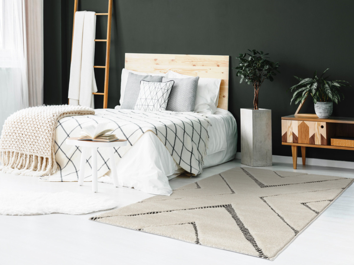 Tapis poils ras RACHIDA motif graphique gris clair — vue 5