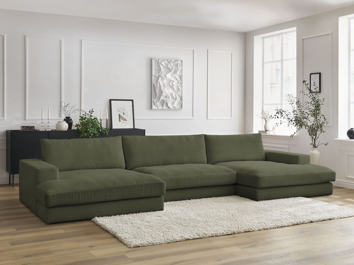 Canapé panoramique LEONARD velours côtelé vert clair — vue 5