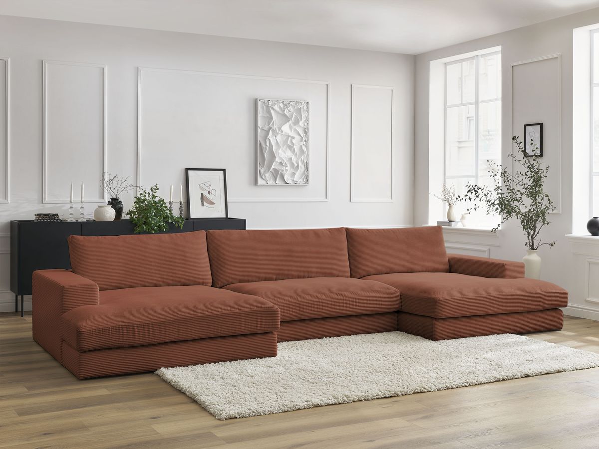 Canapé panoramique LEONARD velours côtelé orange — vue 5