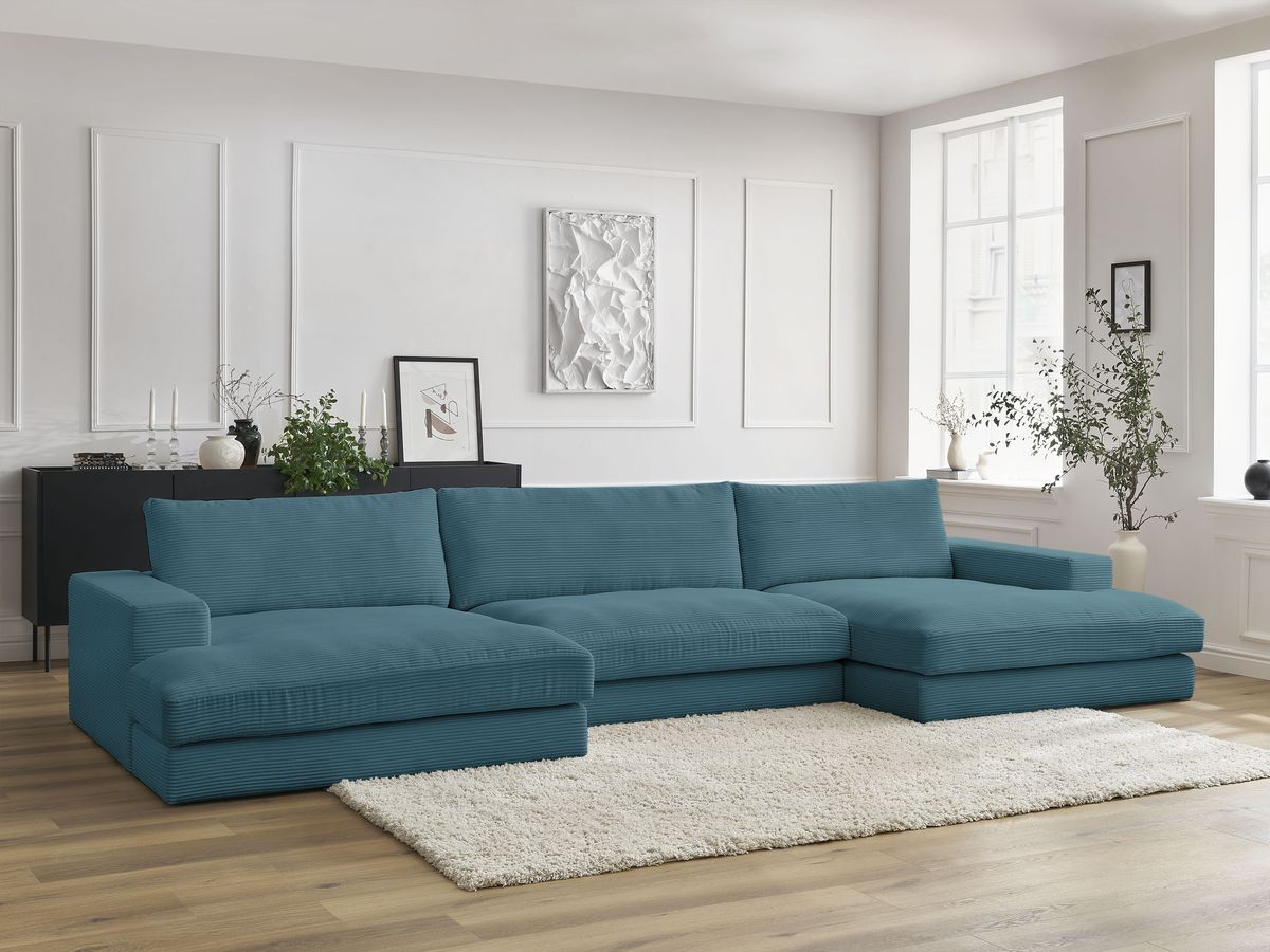 Canapé panoramique LEONARD velours côtelé bleu clair — vue 5