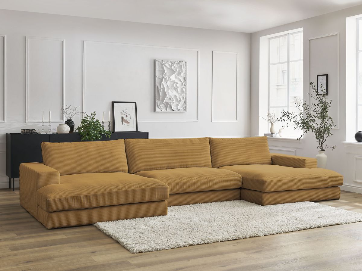 Canapé panoramique LEONARD velours côtelé jaune — vue 5