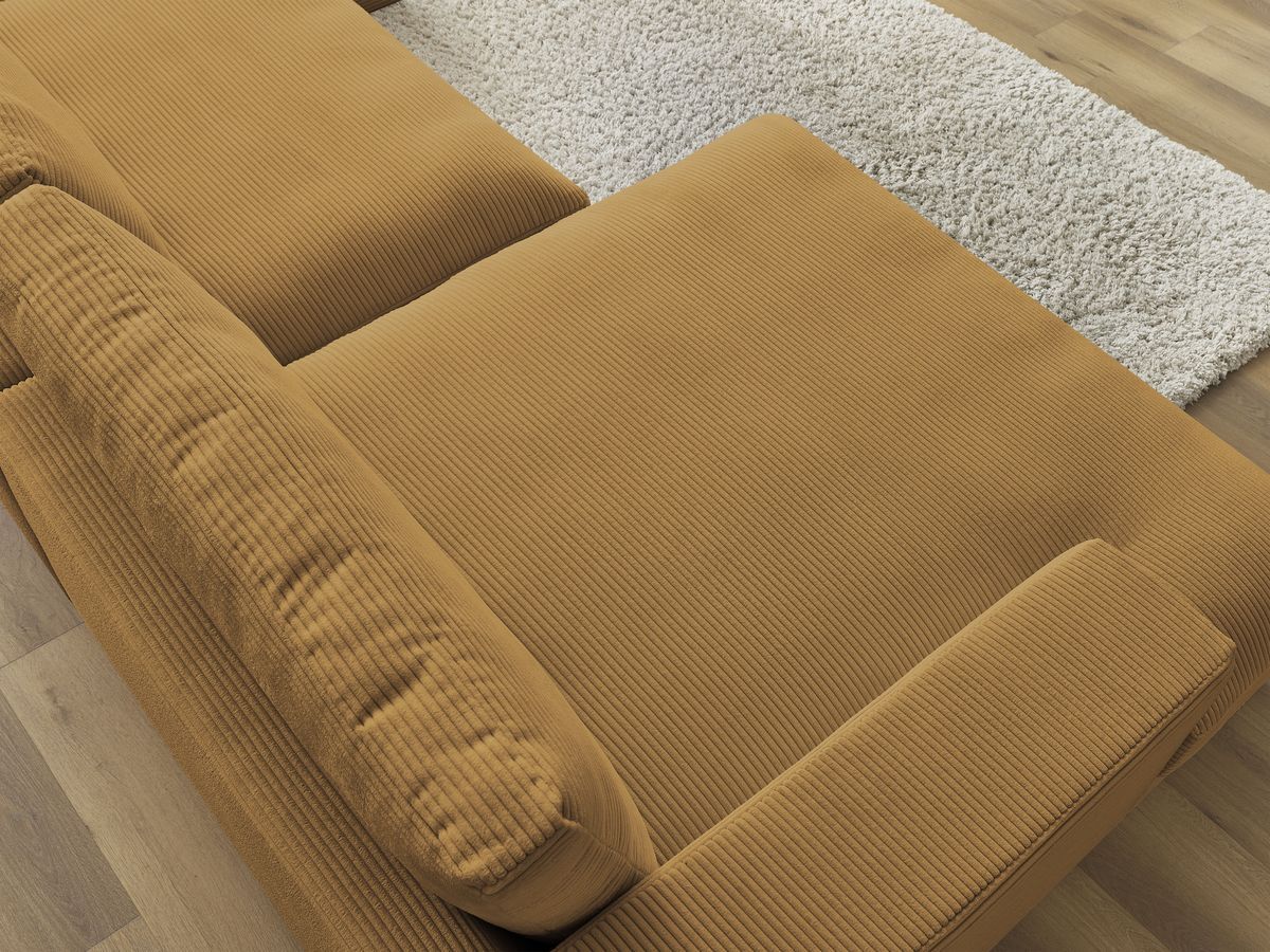 Canapé d'angle fixe EVEREST tissu chiné - Orange - Angle droit - 10 coussins