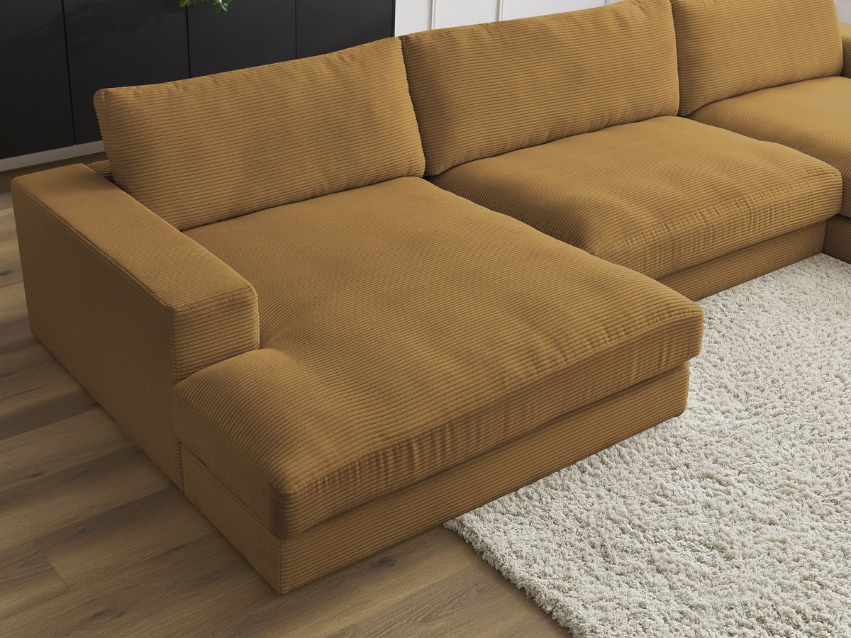 Canapé d'angle fixe EVEREST tissu chiné - Orange - Angle droit - 10 coussins