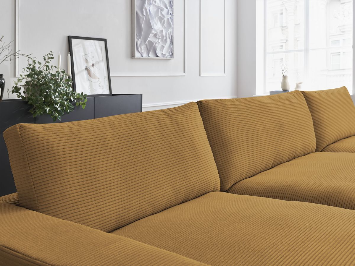 Canapé d'angle fixe EVEREST tissu chiné - Orange - Angle droit - 10 coussins