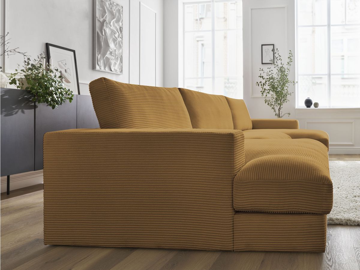 Canapé d'angle fixe EVEREST tissu chiné - Orange - Angle droit - 10 coussins