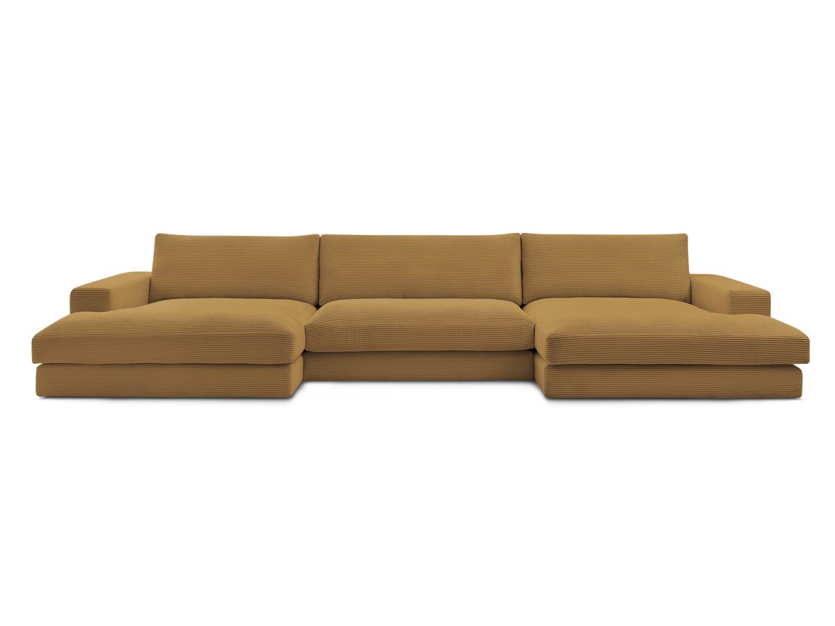 Canapé d'angle fixe EVEREST tissu chiné - Orange - Angle droit - 10 coussins