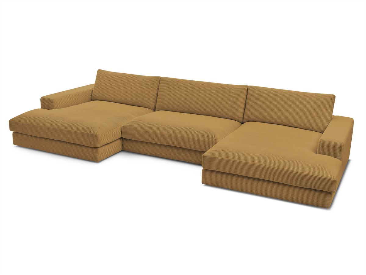 Canapé d'angle fixe EVEREST tissu chiné - Orange - Angle droit - 10 coussins