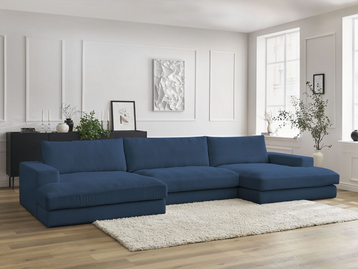 Canapé panoramique LEONARD velours côtelé bleu foncé — vue 5