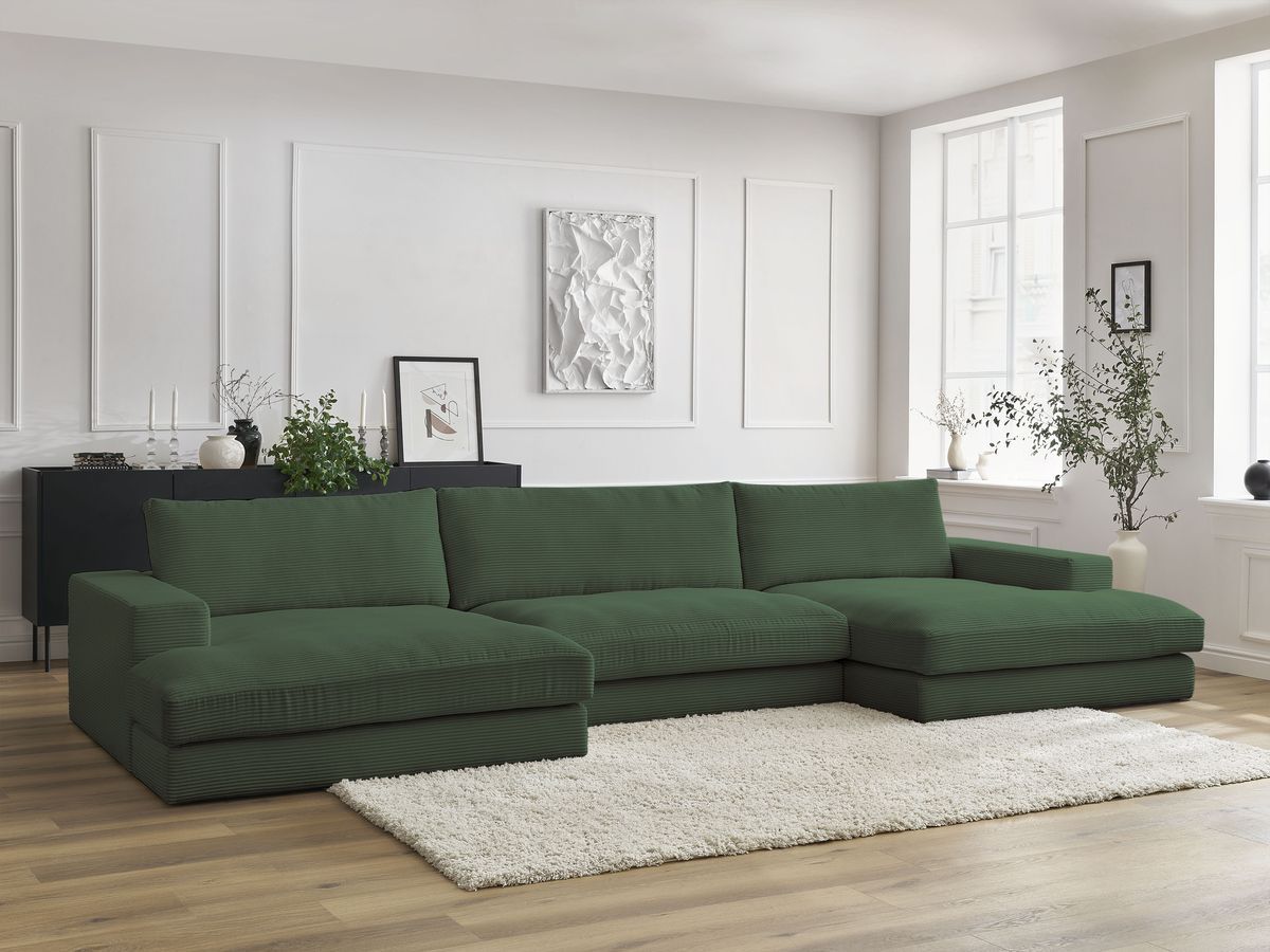 Canapé panoramique LEONARD velours côtelé vert foncé — vue 5