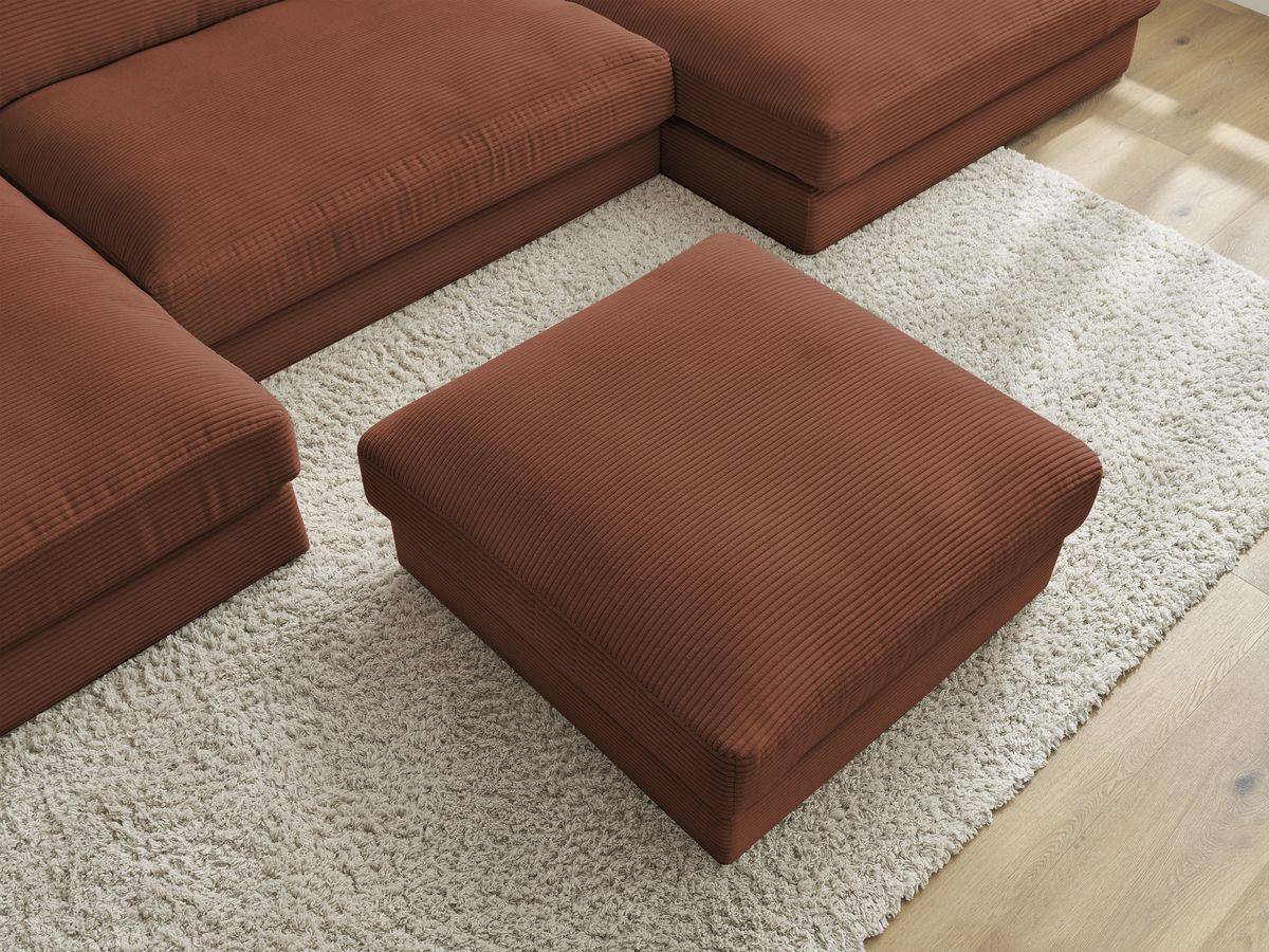 Canapé panoramique fixe LEONARD velours côtelé avec pouf