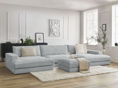 Canapé panoramique fixe LEONARD velours côtelé avec pouf