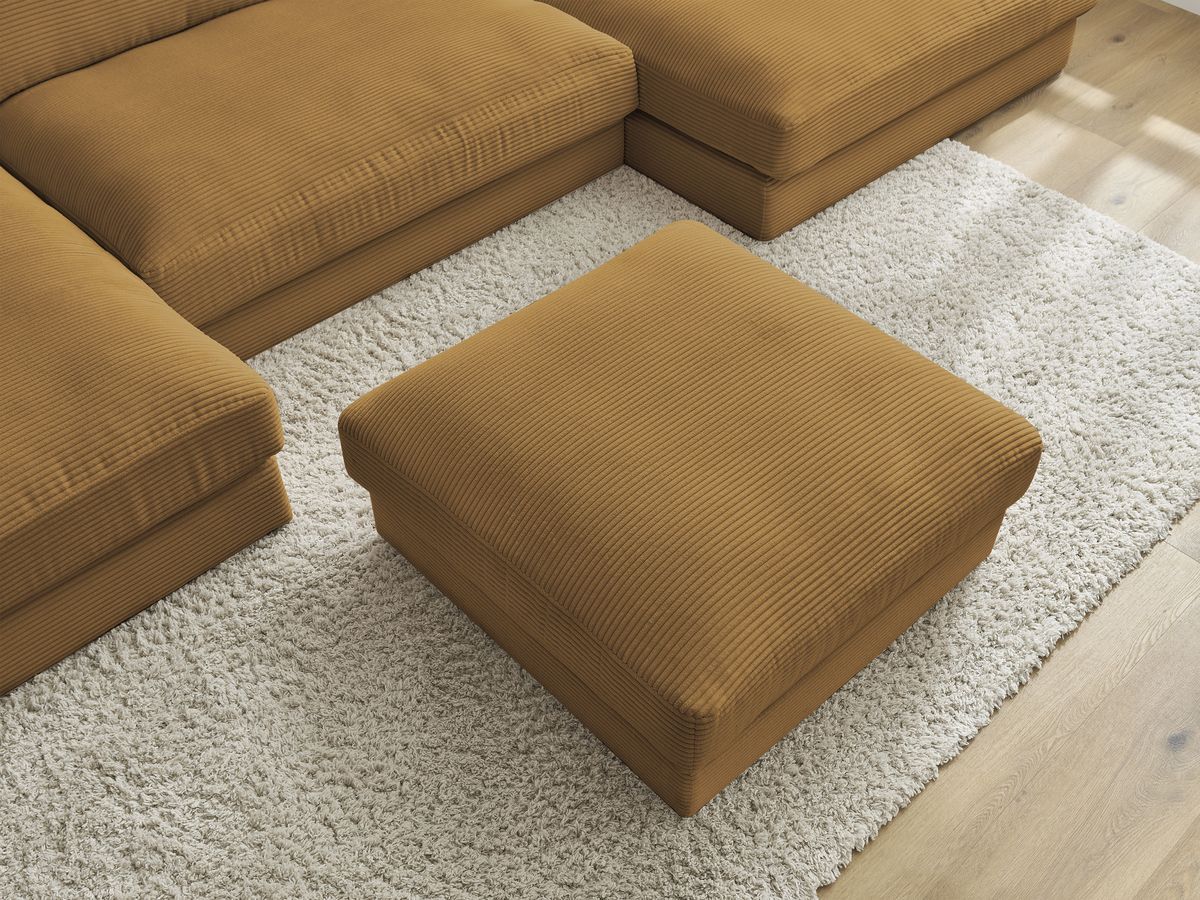 Canapé panoramique fixe LEONARD velours côtelé avec pouf