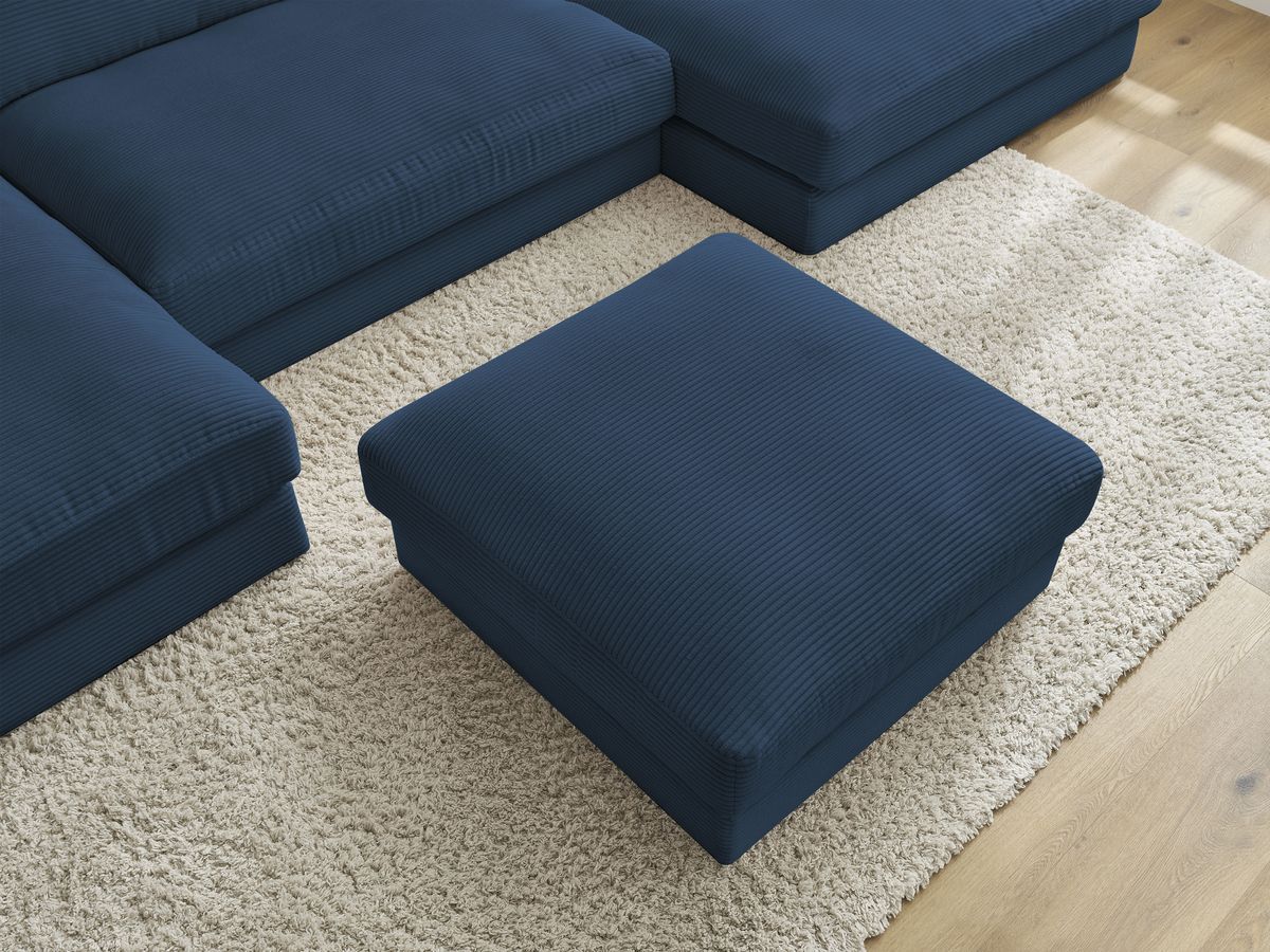Canapé panoramique fixe LEONARD velours côtelé avec pouf