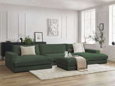 Canapé panoramique fixe LEONARD velours côtelé avec pouf