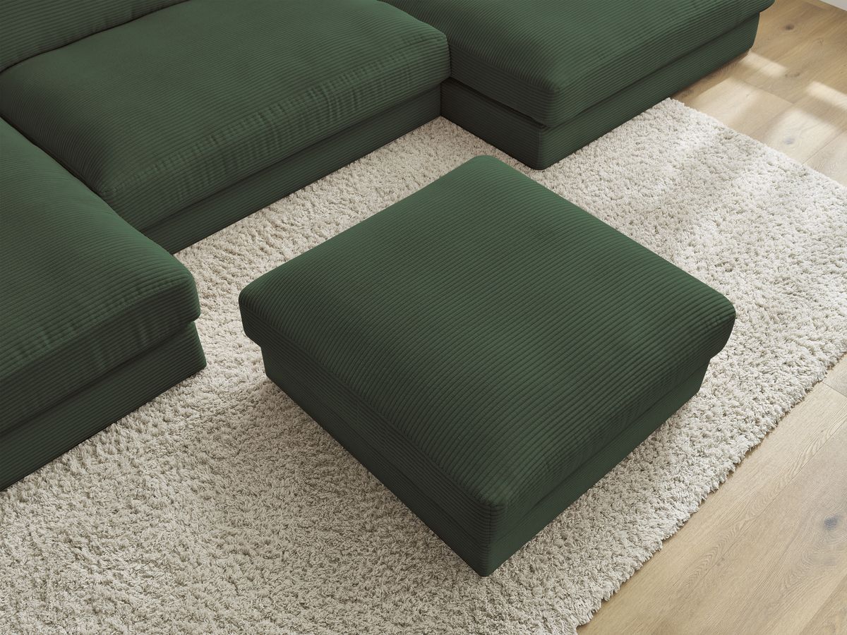 Canapé panoramique fixe LEONARD velours côtelé avec pouf