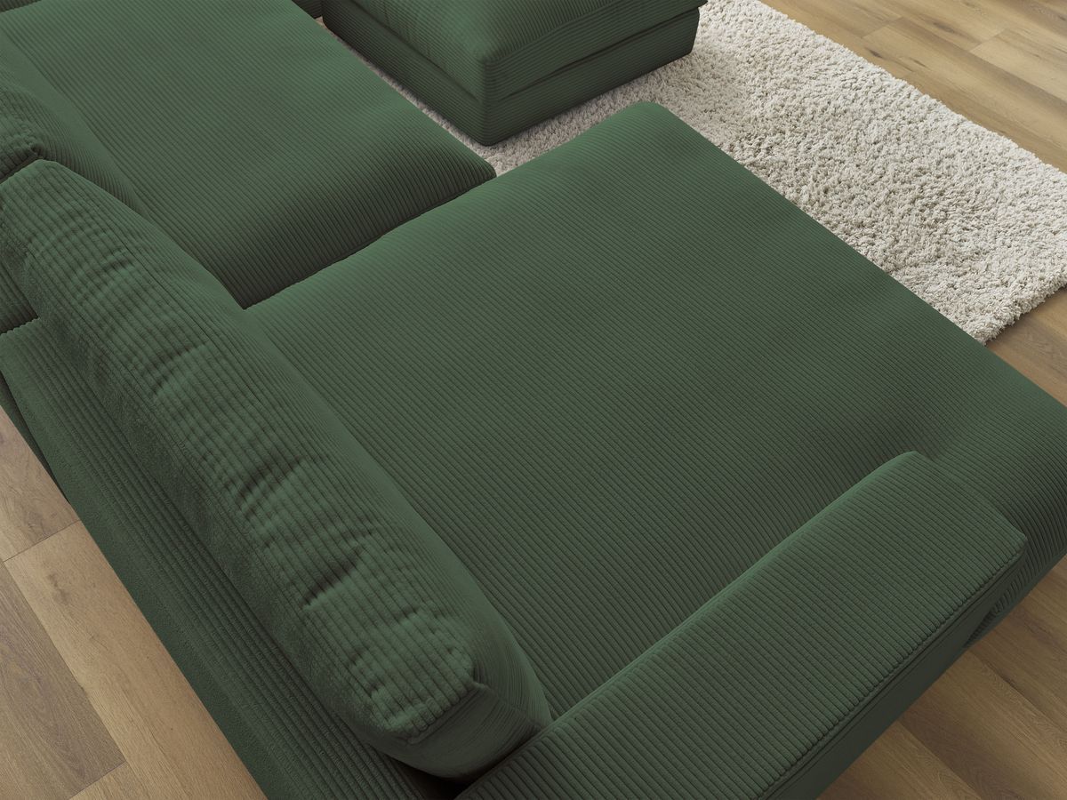 Canapé panoramique fixe LEONARD velours côtelé avec pouf