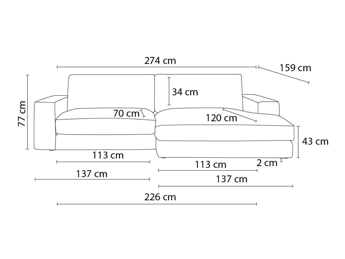 Canapé d'angle fixe EVEREST tissu chiné - Orange - Angle droit - 10 coussins