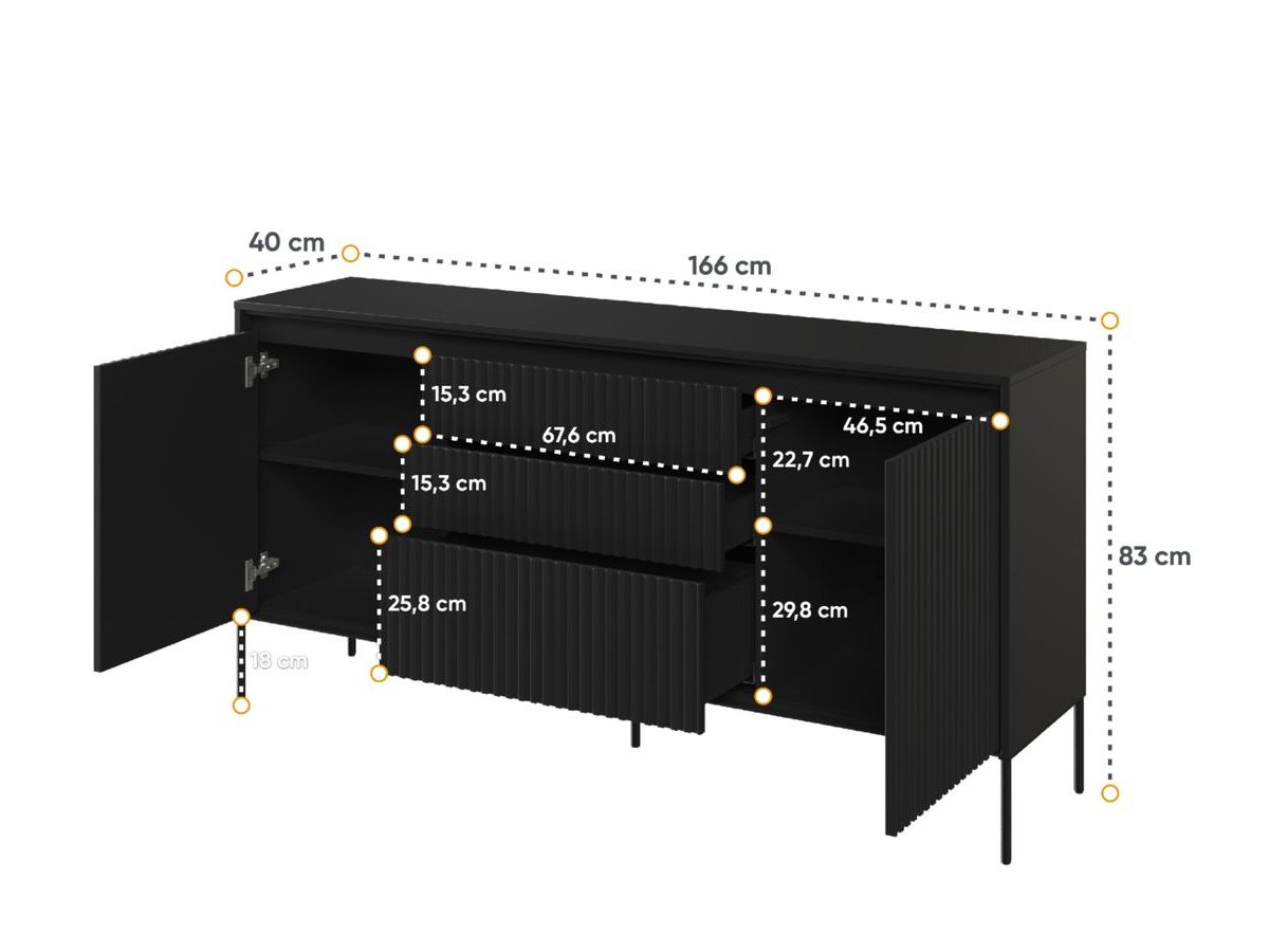 LENARA 2-deurs dressoir 166 cm met lamellen en LED's