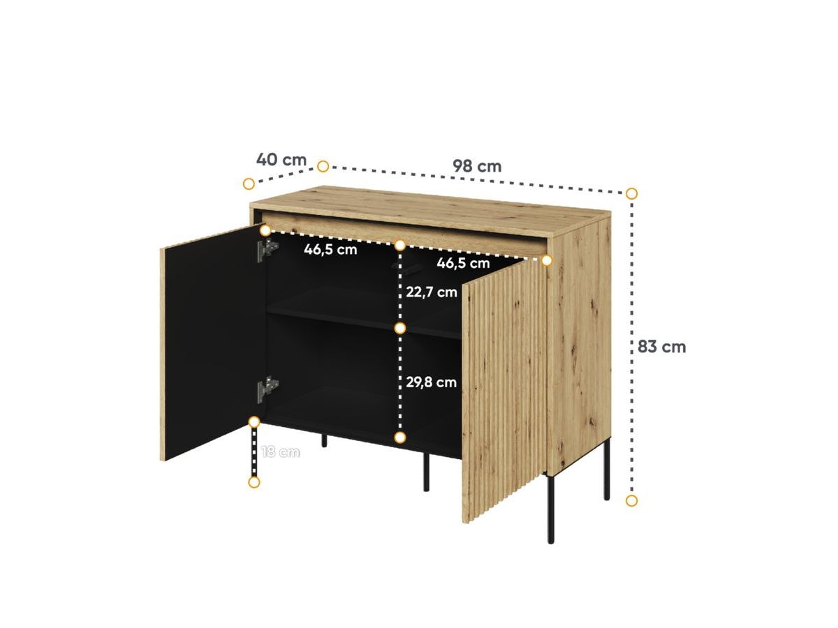 LENARA 100 cm 2-deurs dressoir met lamellen en LED's