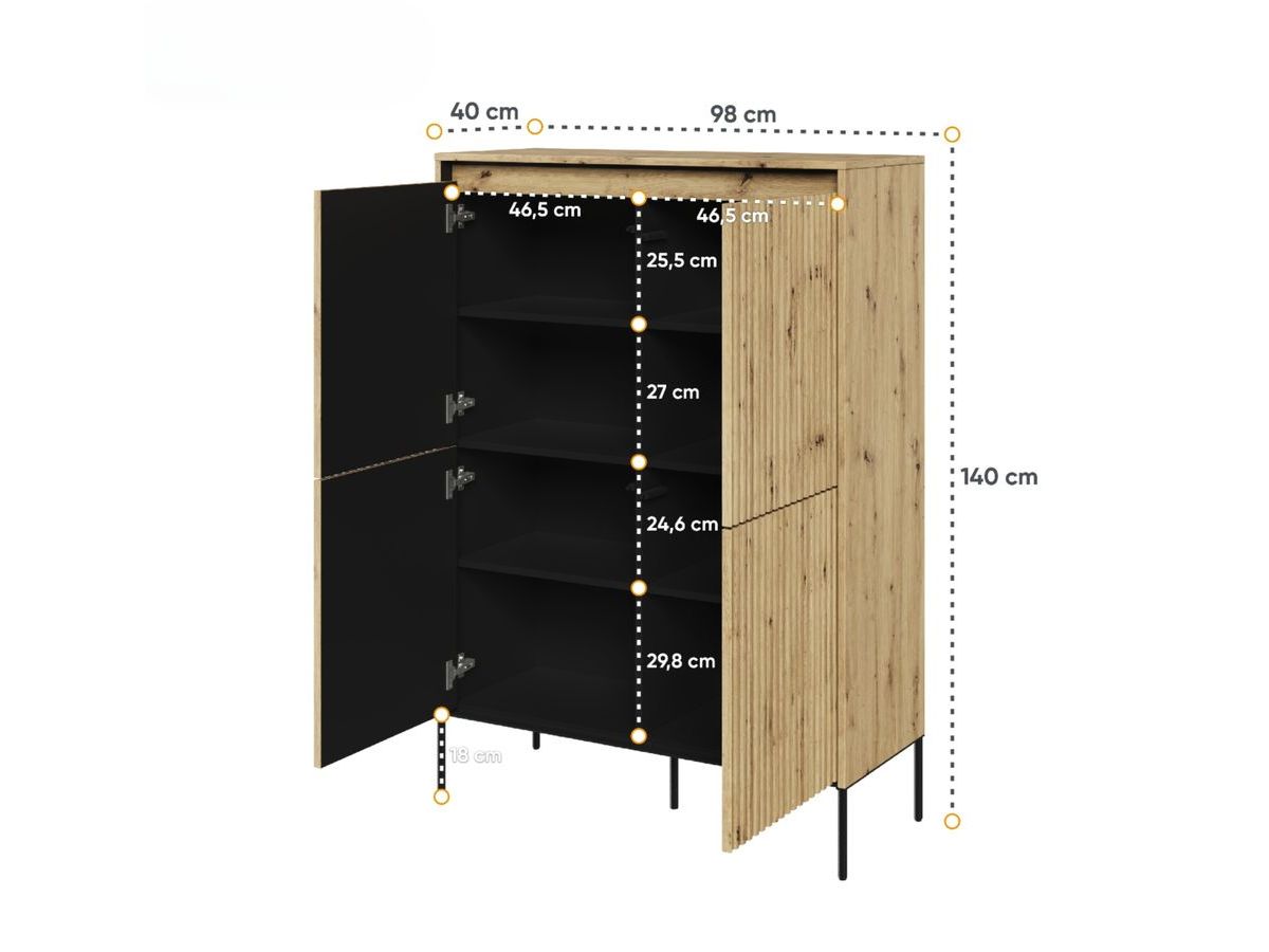 Buffet haut 4 portes 100 cm LENARA avec tasseaux et LED