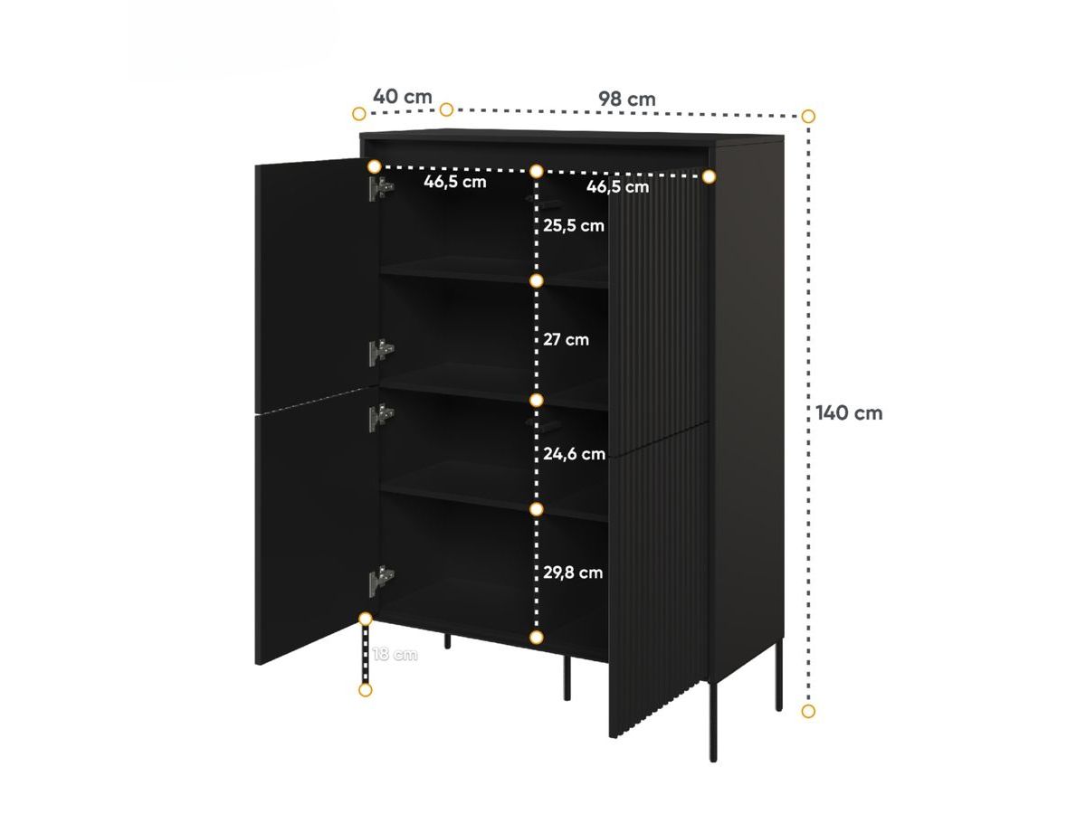 Buffet haut 4 portes 100 cm LENARA avec tasseaux et LED