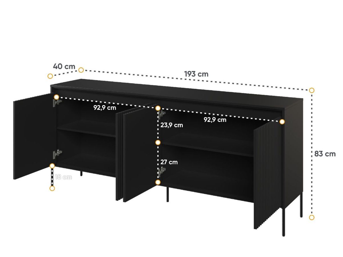 Buffet 4 portes 193 cm LENARA avec tasseaux et LED noir — vue 5