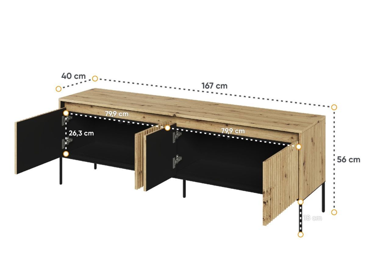 Meuble TV 4 portes 167 cm LENARA avec tasseaux et LED marron clair — vue 6