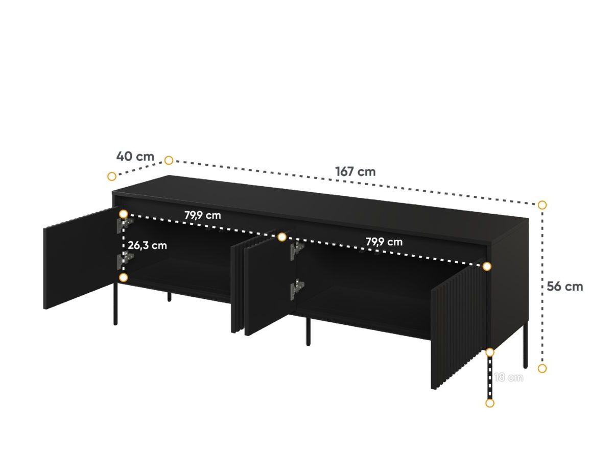 LENARA 167 cm 4-deurs tv-meubel met lamellen en led's