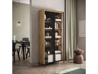 Meuble vitrine H.196 cm 2 portes vitrées LENARA avec LED