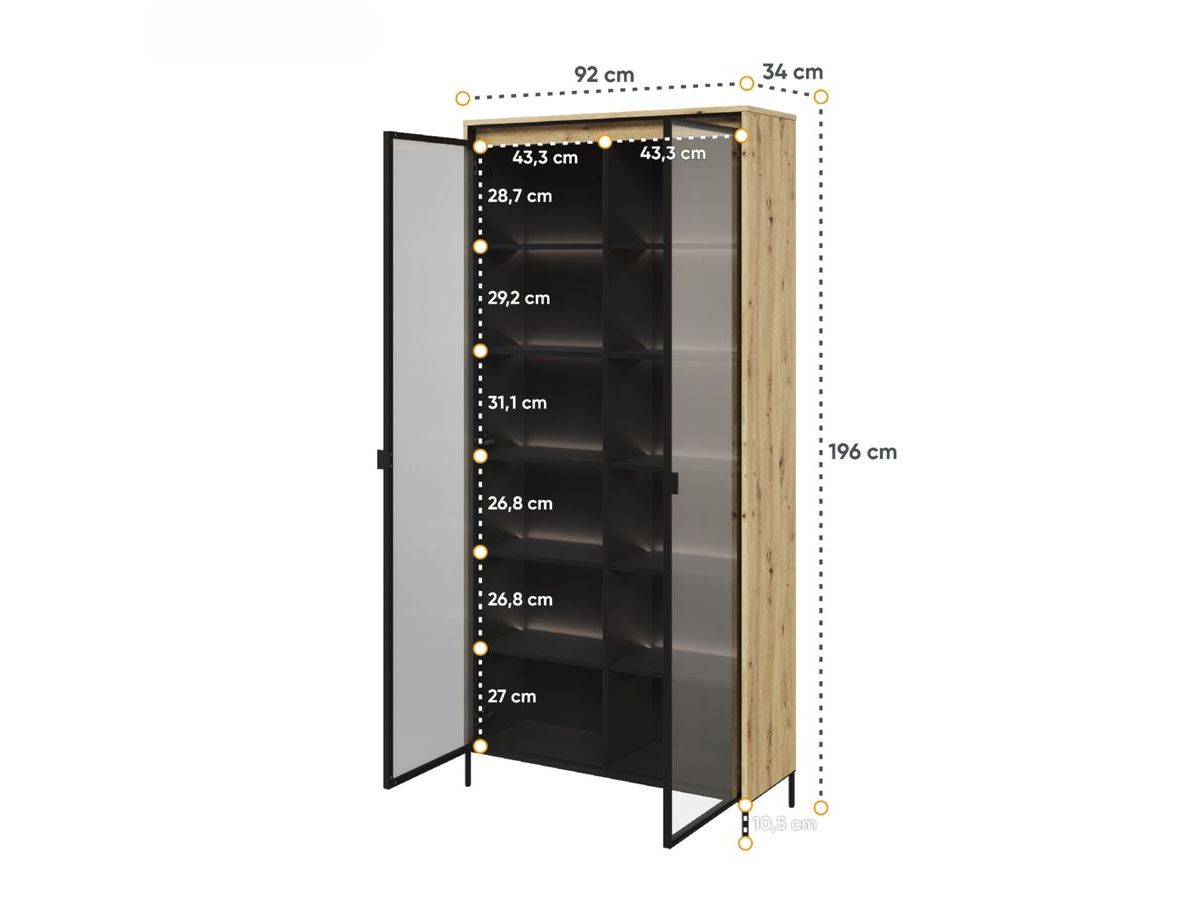 Meuble vitrine H.196 cm 2 portes vitrées LENARA avec LED marron clair — vue 5