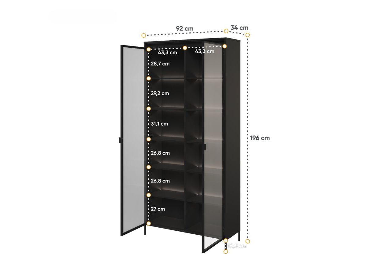 Meuble vitrine H.196 cm 2 portes vitrées LENARA avec LED noir — vue 4