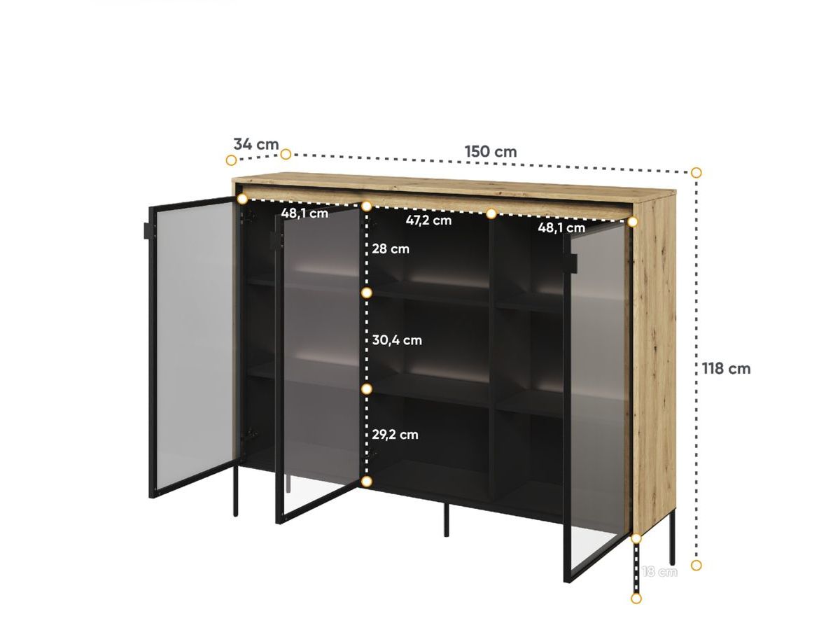 Meuble vitrine H.118 cm LENARA avec LED marron clair — vue 5