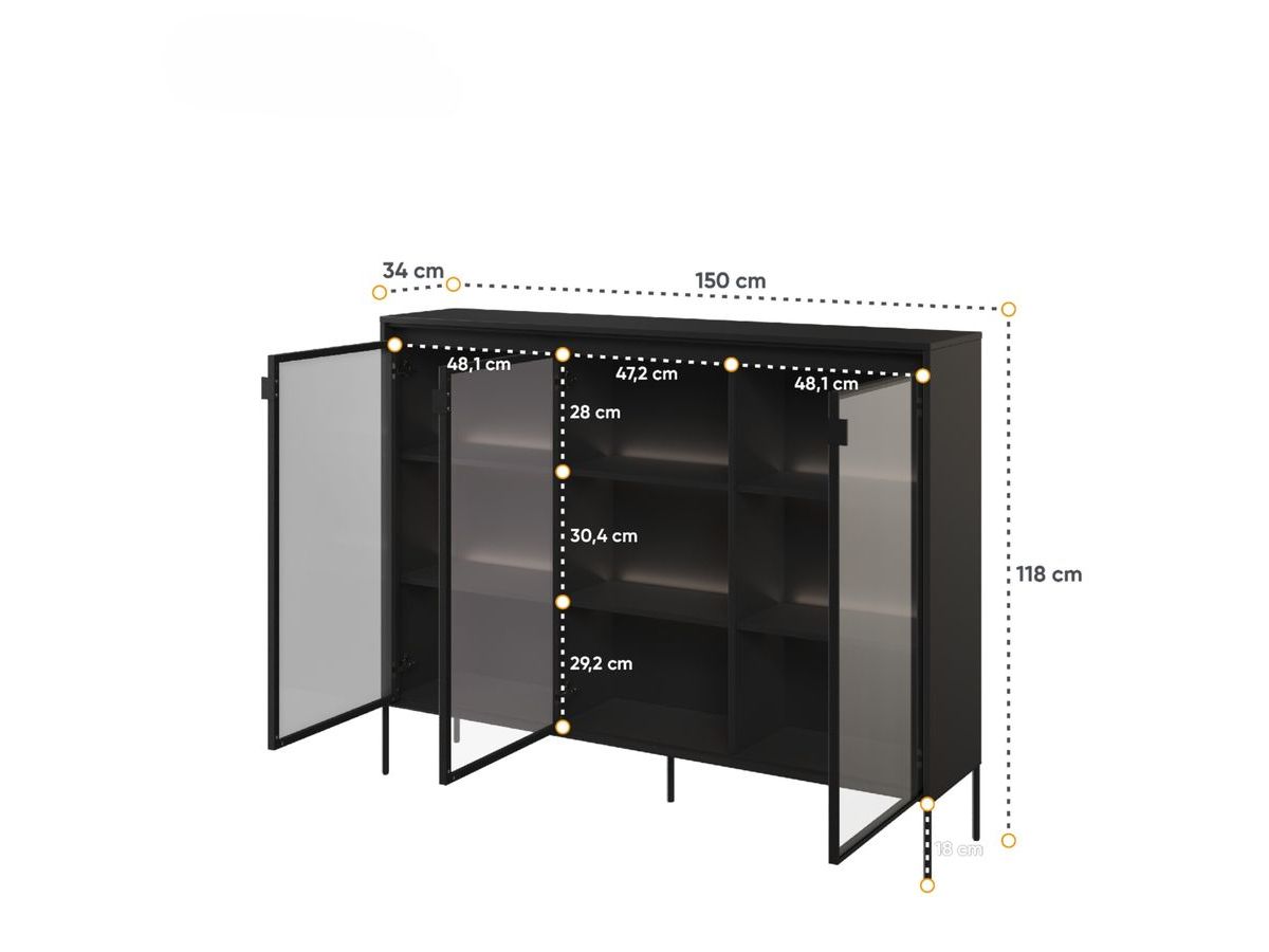 Meuble vitrine H.118 cm LENARA avec LED noir — vue 5
