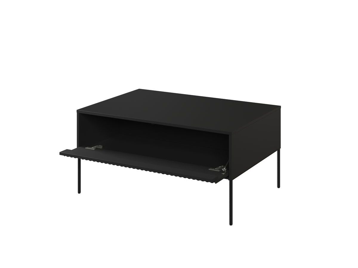 Table basse 1 porte 100 cm LENARA avec tasseaux noir — vue 4