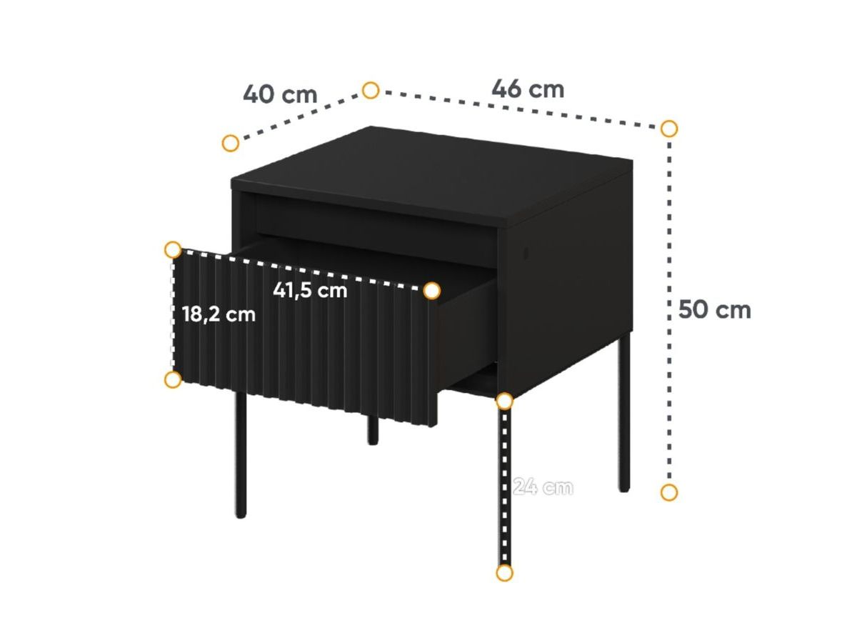 Table de chevet 1 tiroir LENARA avec tasseaux et LED