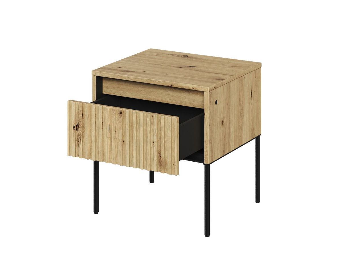 Table de chevet 1 tiroir LENARA avec tasseaux et LED marron clair — vue 4